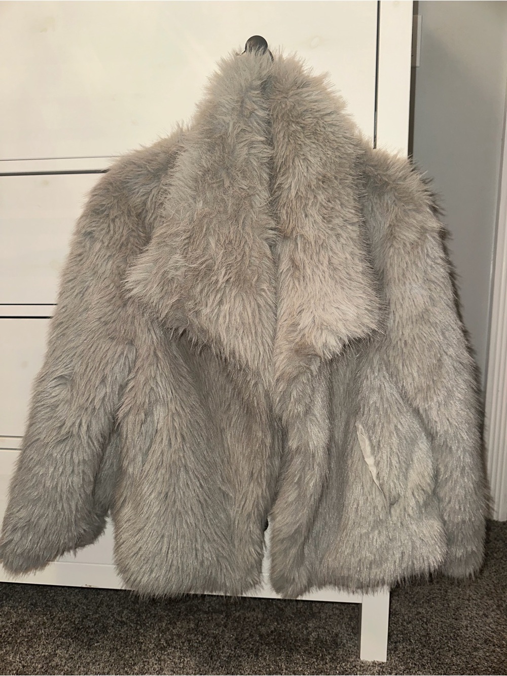 Faux Fur Coat - Gray Plush Women's Jacket
